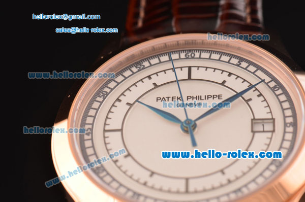 Patek Philippe Calatrava Swiss ETA 2824 Automatic Rose Gold Case with Brown Leather Strap and White Dial - Click Image to Close